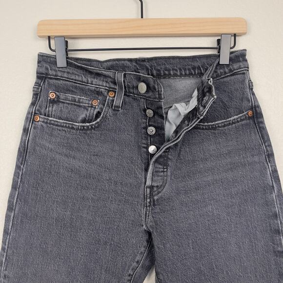 Levi's 501 Skinny Denim Jeans Washed Black 26 Button Fly Frayed Hem Classic - Picture 7 of 16